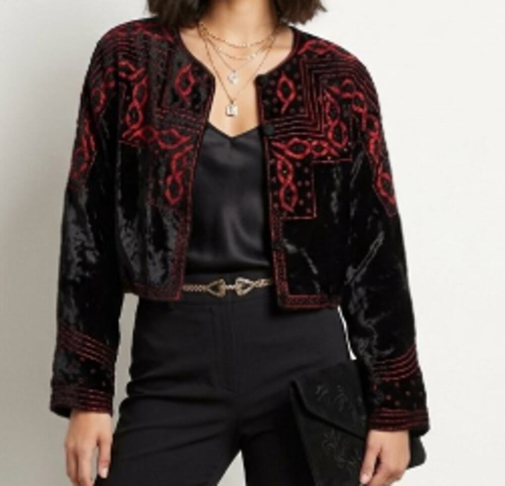 Scott Taylor Vintage 90's Embroidered Black Velvet Jacket sz L
